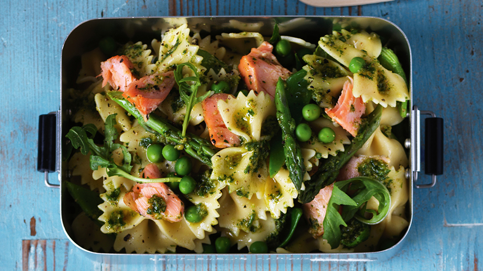 Salmon and pea pasta salad
