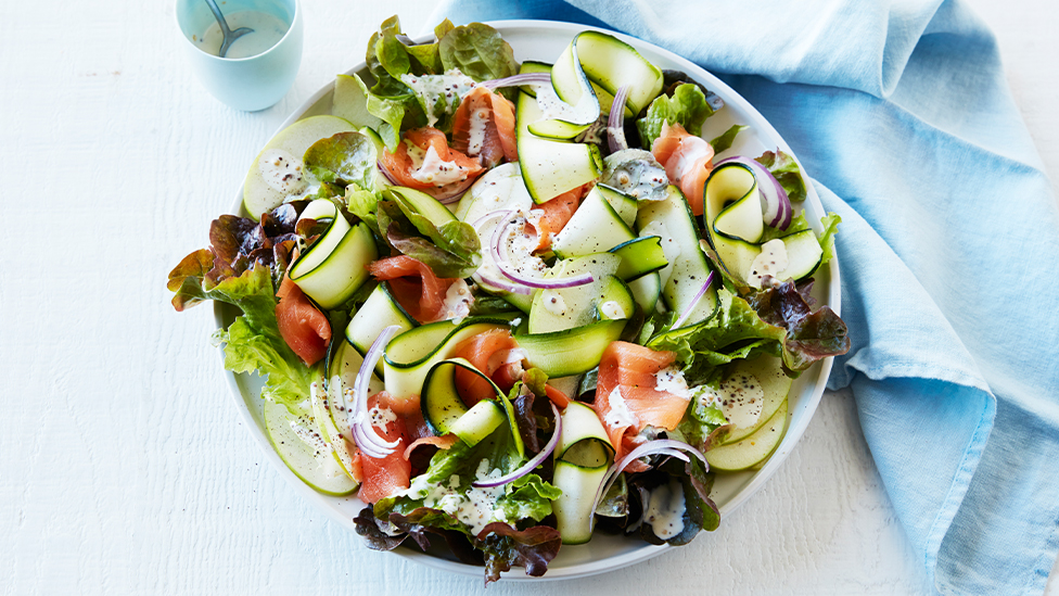 Salmon and red oak leaf salad