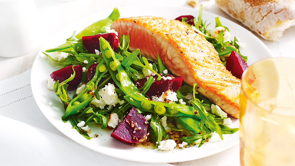 Salmon with baby beetroot salad