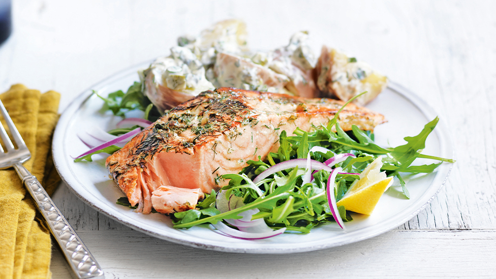 Salmon with dill and potato salad