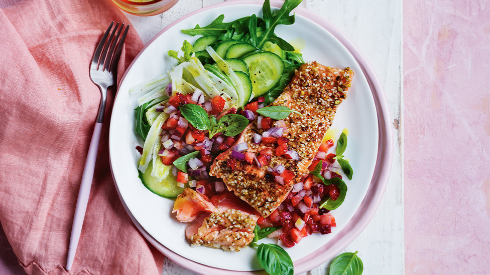 Salmon with strawberry and basil salsa
