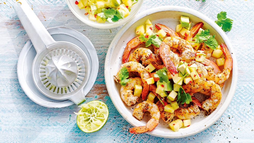 Salt and pepper prawns with pineapple salsa