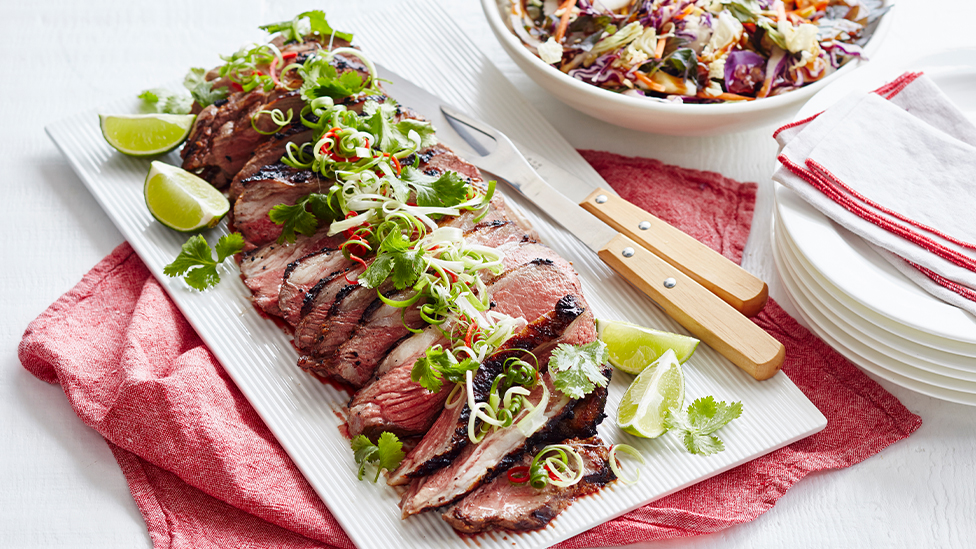 Satay barbecued lamb leg with Asian salad