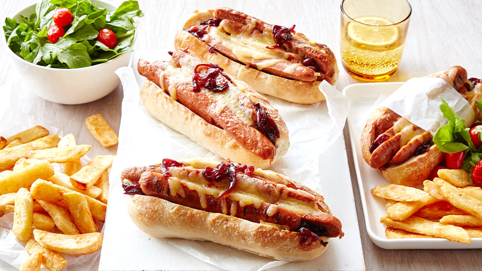 Sausage sandwiches with caramelised onion
