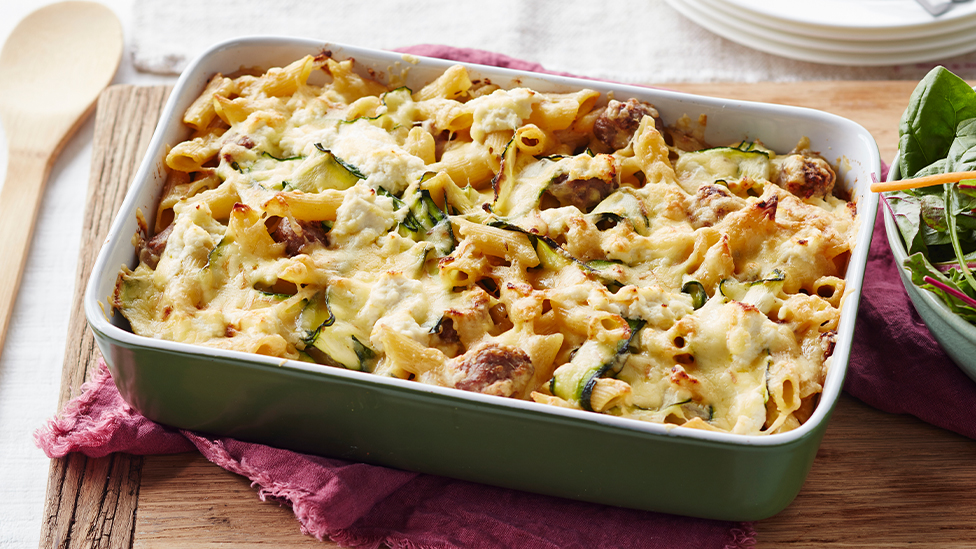 Sausage, zucchini and ricotta pasta bake