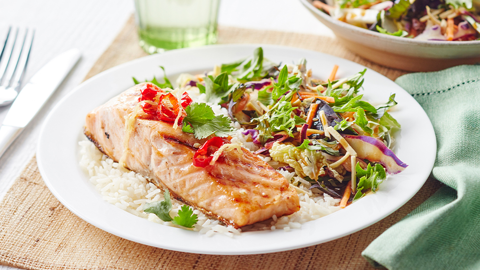 Seared salmon with sweet ginger glaze