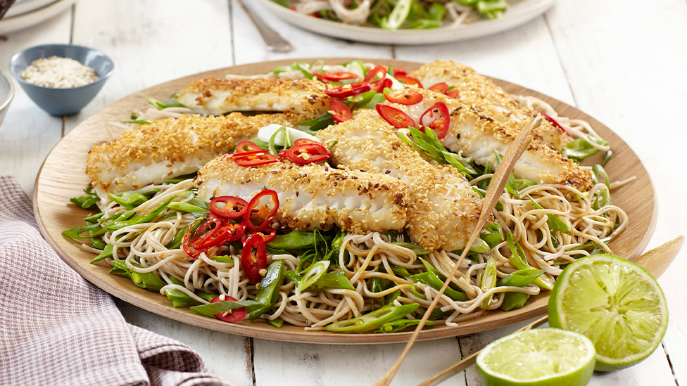 Sesame-Crusted Ling Fillets with Warm Soba Salad Recipe | Coles