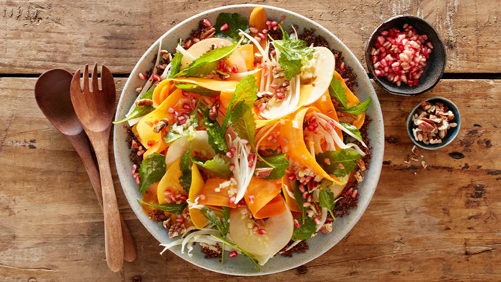Shaved pumpkin salad with pecans and apples