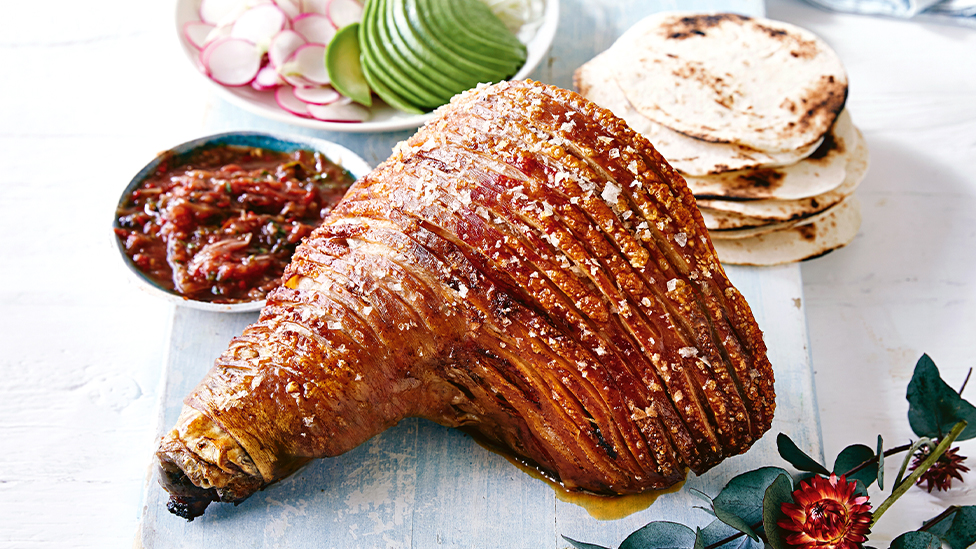 Curtis Stone's Slow roasted pork leg with crackling and smoky salsa