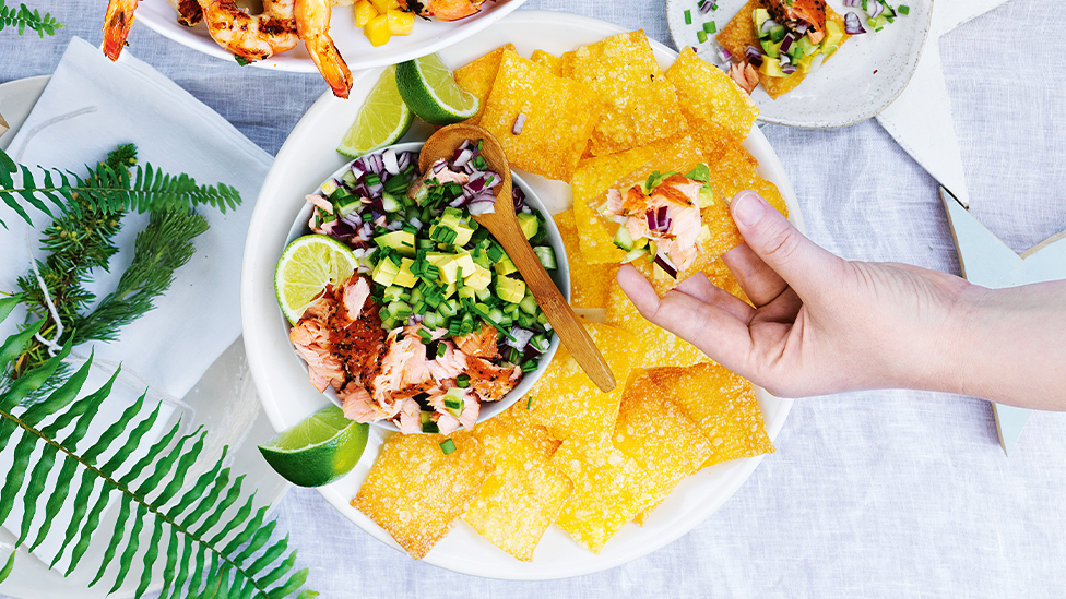 Smoked salmon and avocado wonton bites