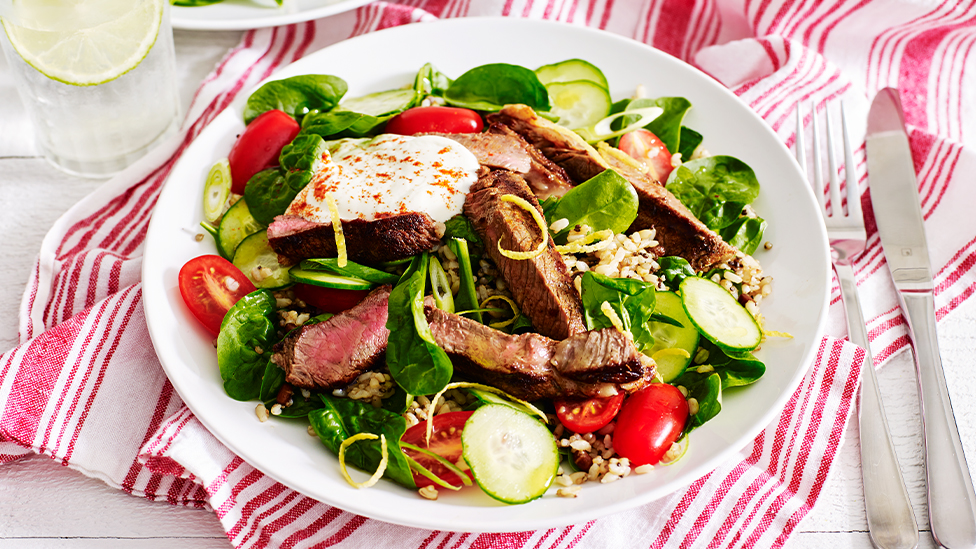 Smoky beef with ancient grain salad