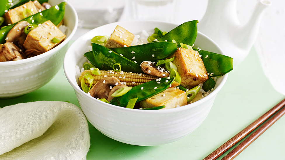 Snow pea, tofu and mushroom stir-fry