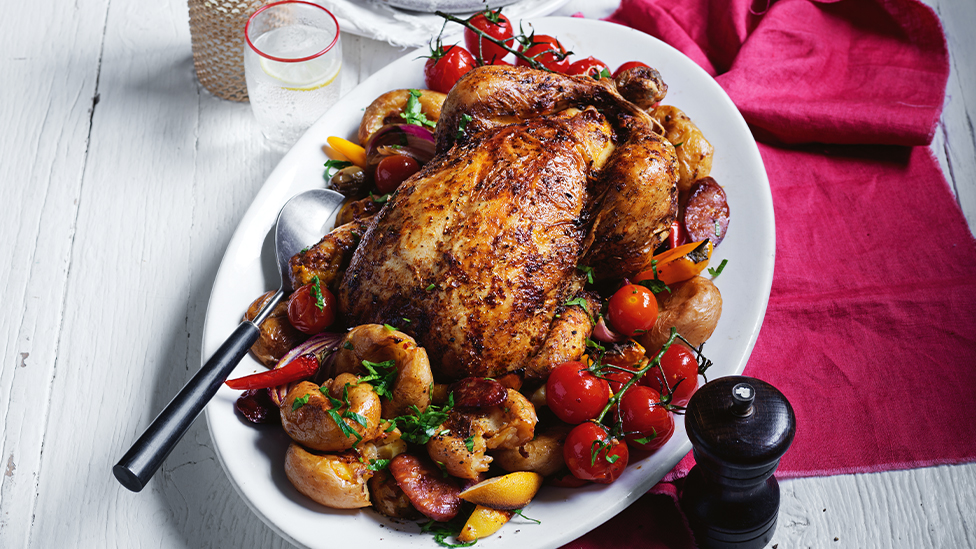 Spanish-style roast chicken and potatoes