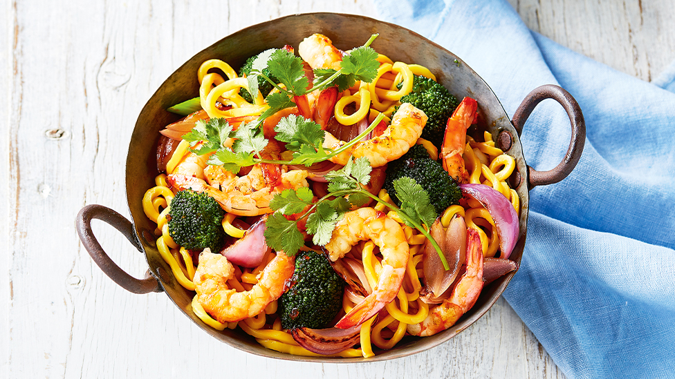 Speedy honey and soy prawn stir-fry