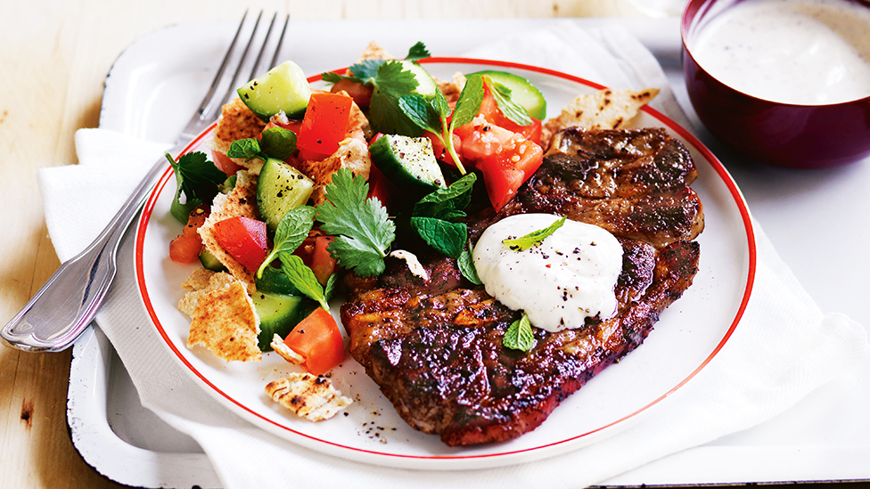 Spiced lamb chops with tahini yoghurt