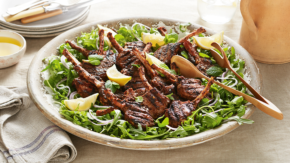 Spiced lamb cutlets with mint and rocket