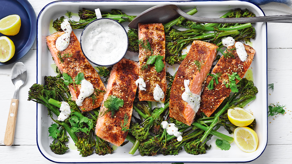 Curtis Stone's Spiced salmon with yoghurt-herb sauce