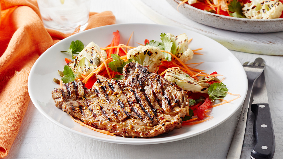 Spicy dukkah crusted lamb with cauliflower salad