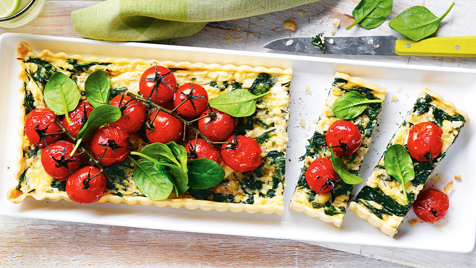 Spinach, fetta and roast tomato tart