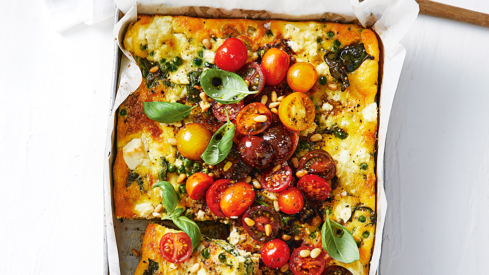 Spring green frittata with tomato salsa