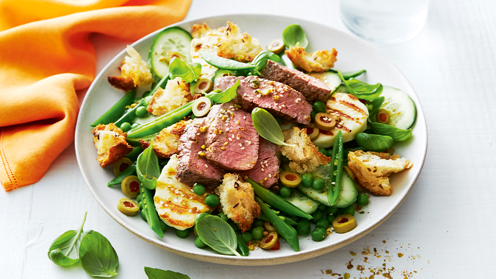 Spring lamb and pea panzanella