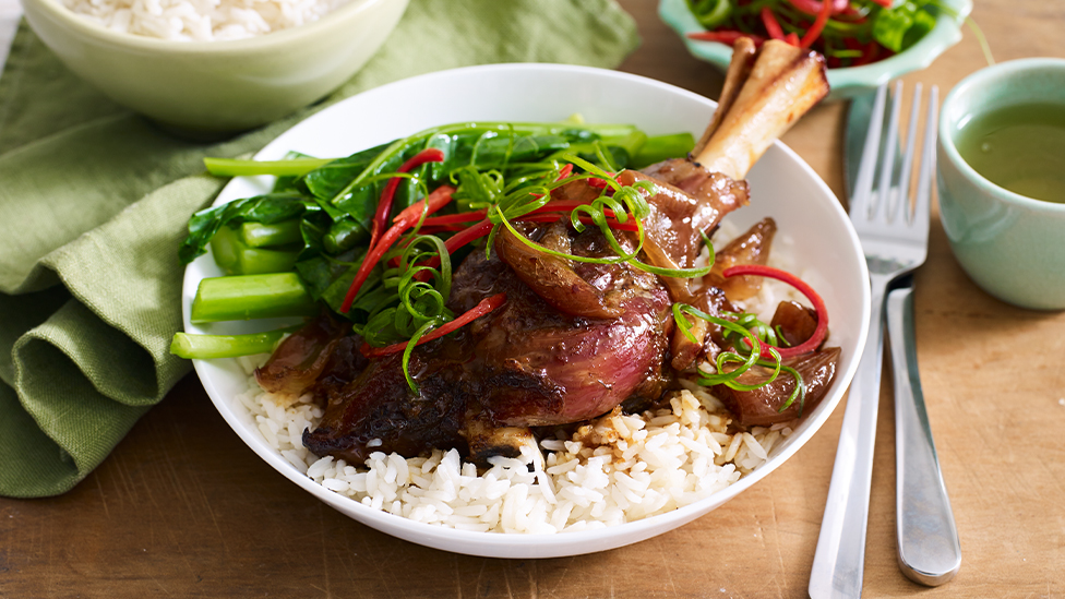 Sticky honey and soy braised lamb shanks