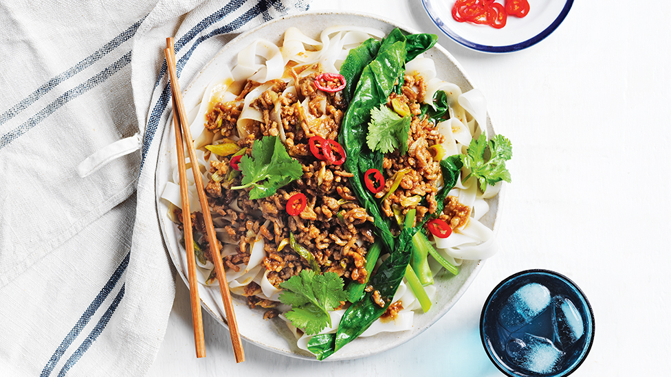 Sticky pork stir-fry with noodles