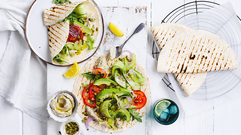 Summer veggie wraps with smoky eggplant
