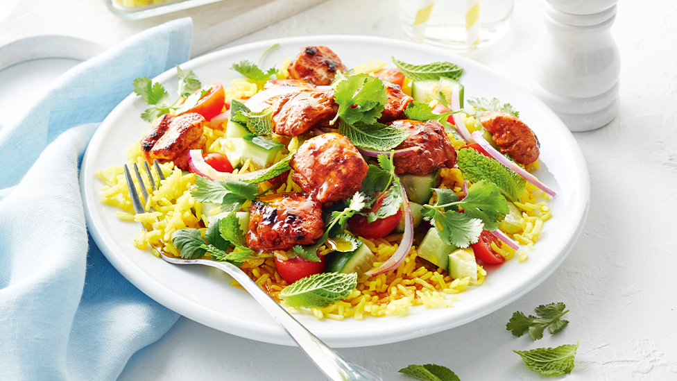 Tandoori chicken and cucumber rice salad