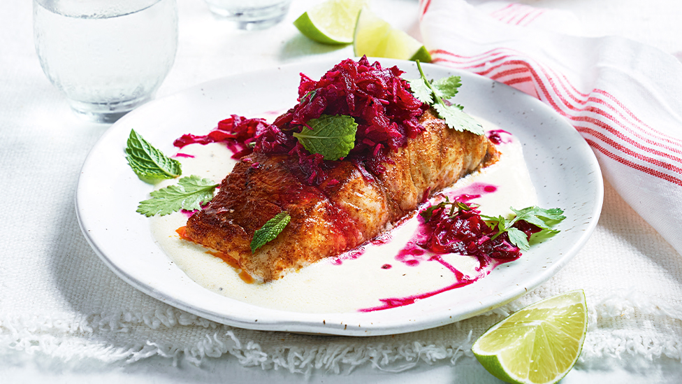 Tandoori-spiced barramundi with beetroot relish