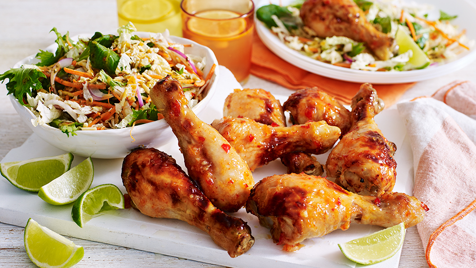 Thai drumsticks with crunchy noodle salad