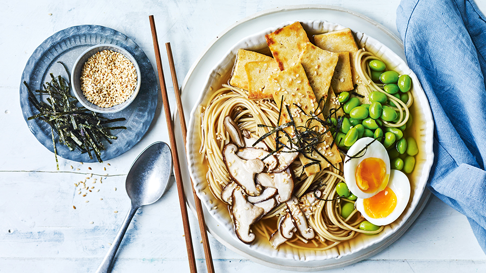 Tofu and mushroom ramen