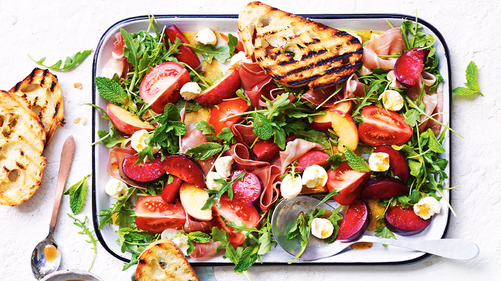 Tomato peach and bocconini salad