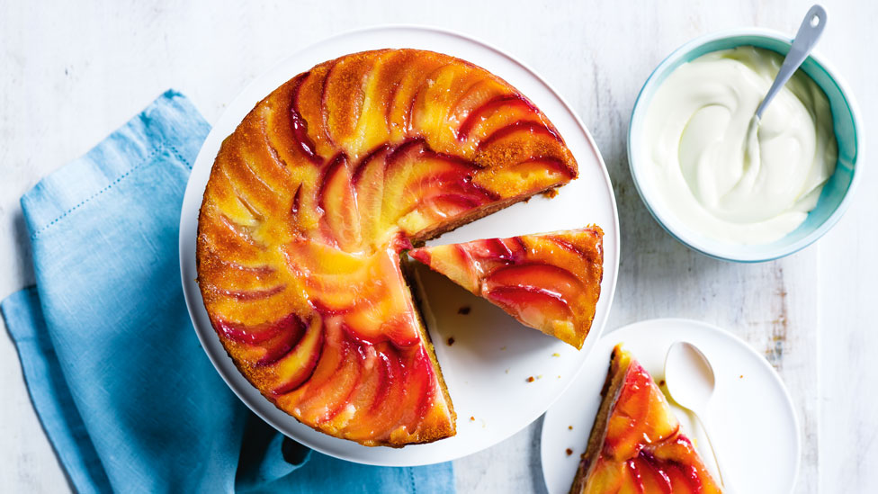 Upside-down honey nectarine cake