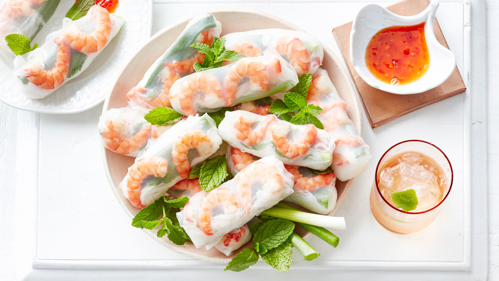 Vietnamese prawn and mint rice paper rolls