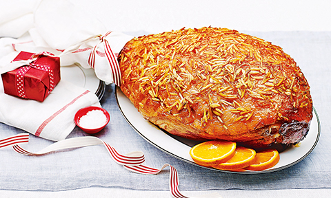 Almond and marmalade glazed ham