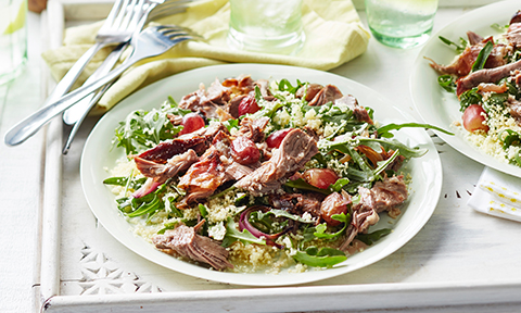 Barbecued lamb, grape and couscous salad