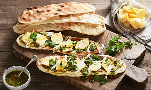 Barbecued naan with ginger-coriander chutney