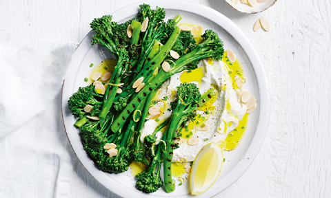 BBQ baby broccoli with blue cheese crème fraîche