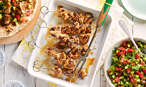 BBQ chicken on flat-bread with cucumber pico de gallo