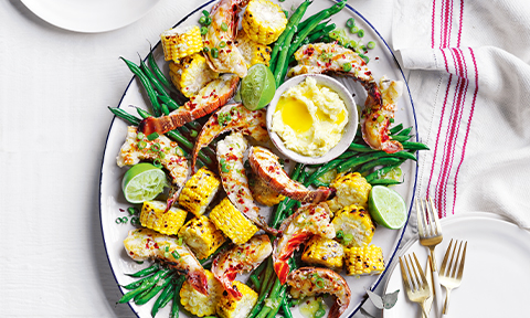 BBQ Lobster with corn and ginger butter