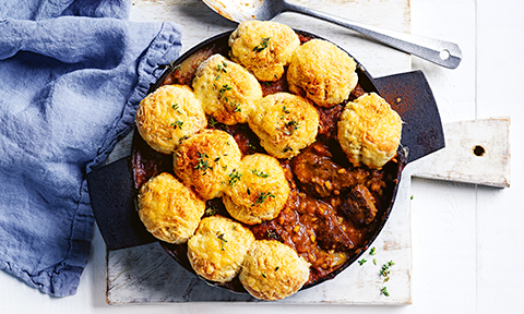 Beef and beer cheese cobbler