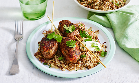 Beef kofta with Lebanese rice and lentils