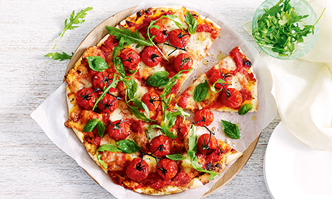 Bocconcini and tomato gluten-free pizza