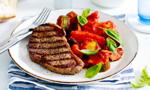 Chargrilled rump steak with ratatouille