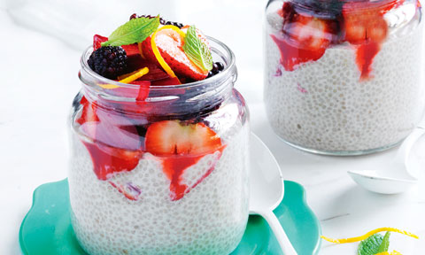 Chia pudding with roasted rhubarb compote