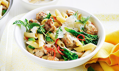 Chicken sausage and baby broccoli penne