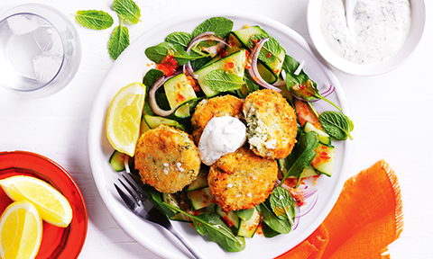 Chilli and dill fish cakes with cucumber salad