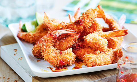 Coconut prawns with honey-chilli sauce