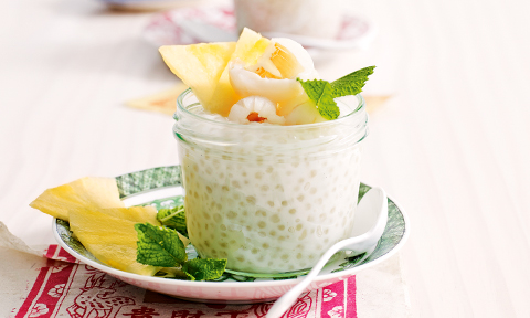 Coconut tapioca with lychee and pineapple